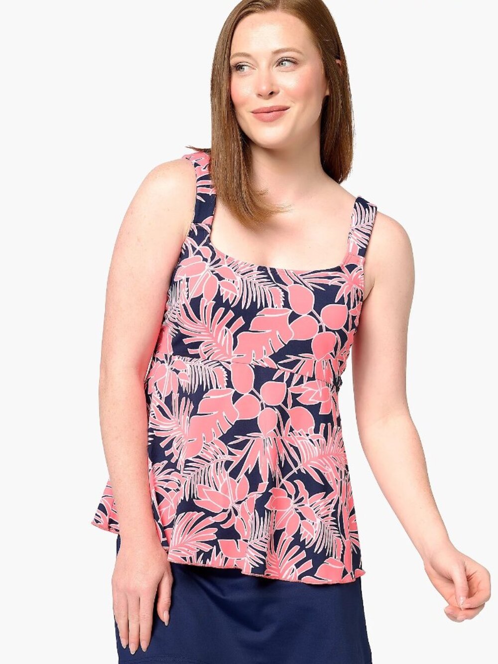 Lands' End Women's XS-L Flutter Scoop Neck Tankini Top Wood Lily / Navy Floral